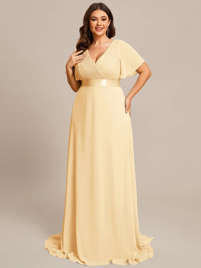 pretty MONICA|Robe demoiselle d'honneur grande taille empire avec manches flottantes