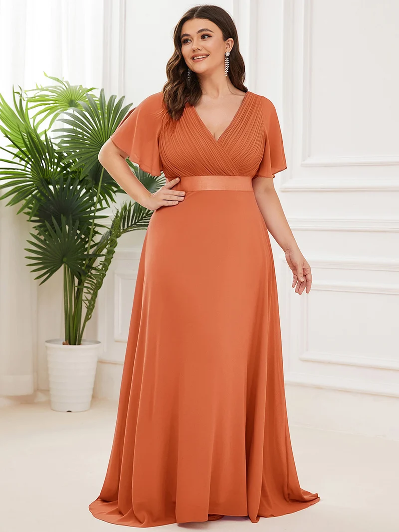 pretty MONICA|Robe demoiselle d'honneur grande taille empire avec manches flottantes