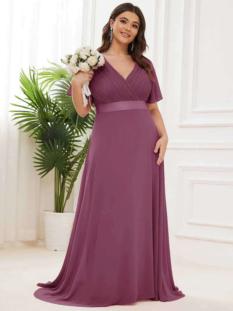 pretty MONICA|Robe demoiselle d'honneur grande taille empire avec manches flottantes