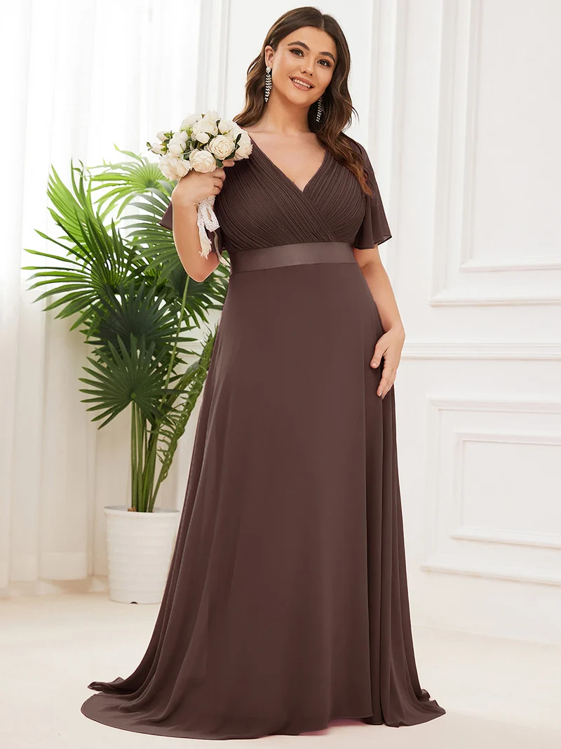 pretty MONICA|Robe demoiselle d'honneur grande taille empire avec manches flottantes
