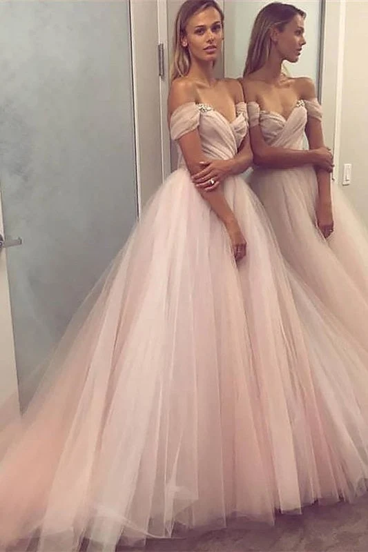 Robe de bal élégante en tulle à épaules dénudées et corsage perlé pour les occasions spéciales