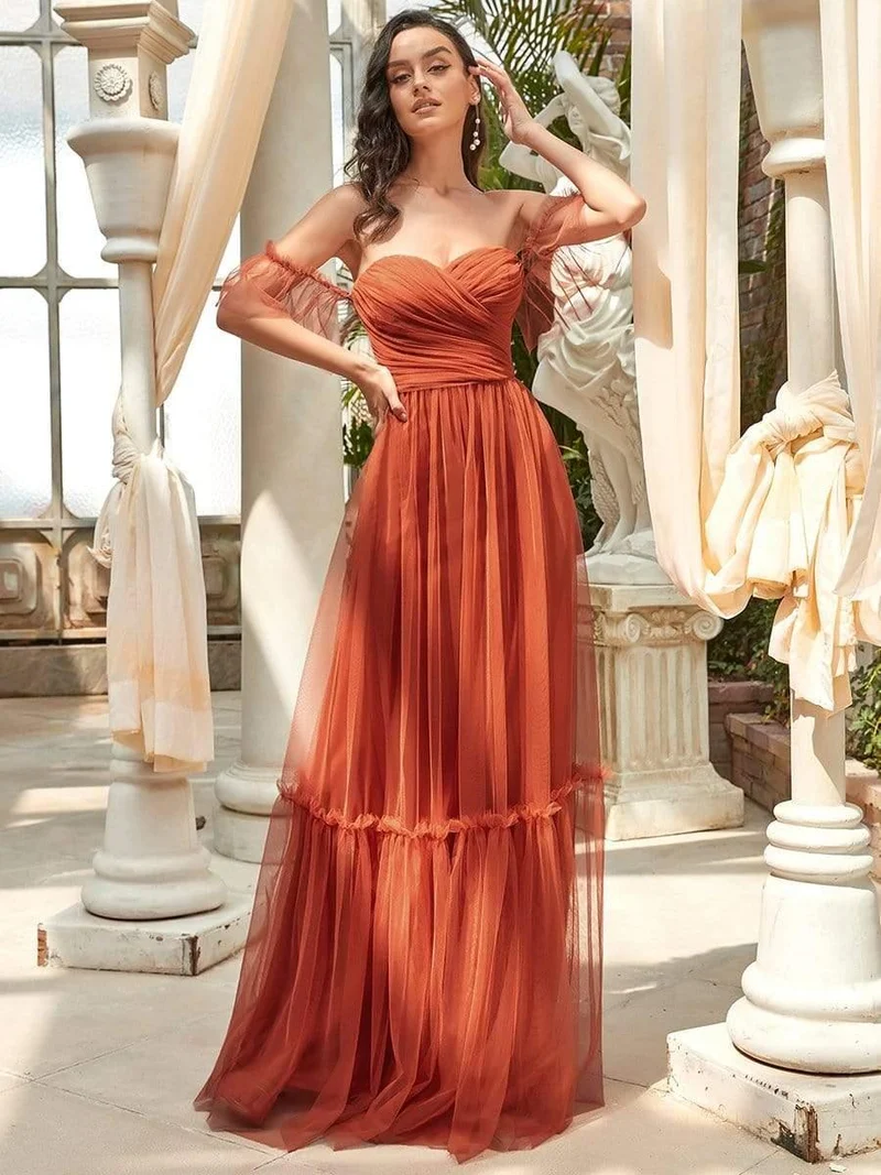 ever LUCIE|Robe de soirée en tulle plissée à épaules dénudées