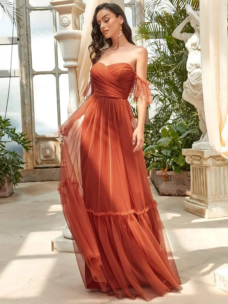 ever LUCIE|Robe de soirée en tulle plissée à épaules dénudées