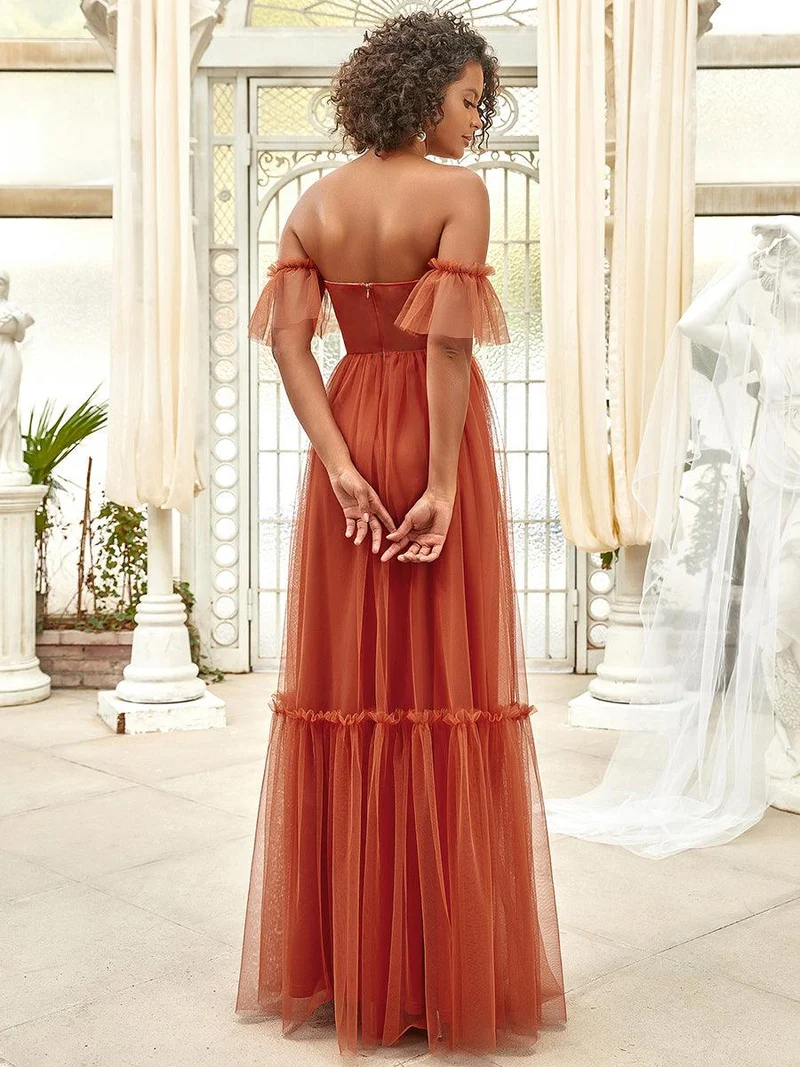 ever LUCIE|Robe de soirée en tulle plissée à épaules dénudées