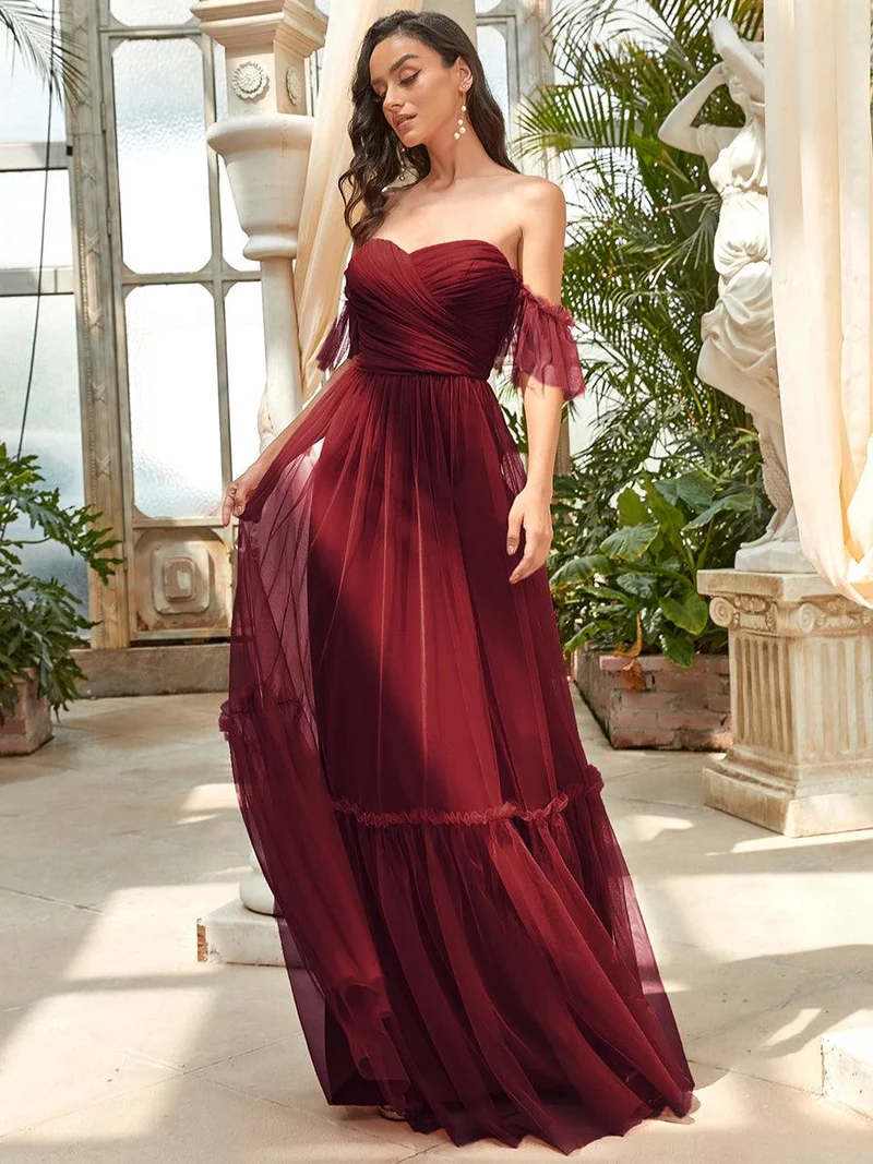 ever LUCIE|Robe de soirée en tulle plissée à épaules dénudées
