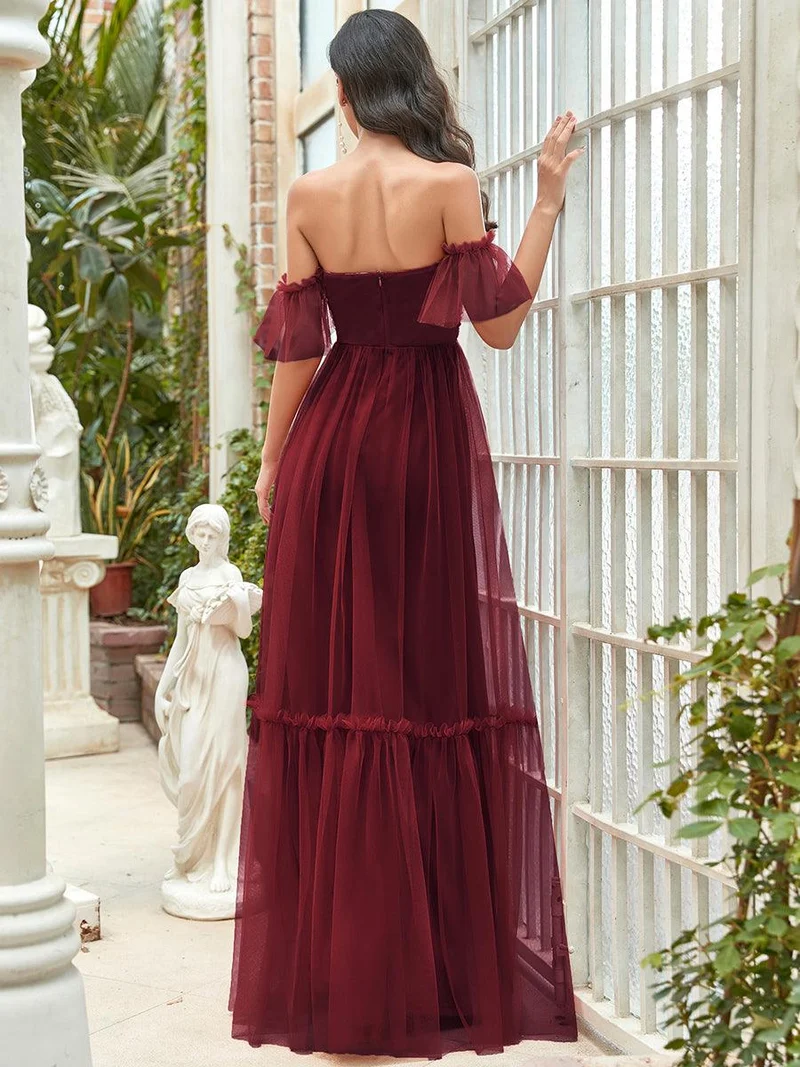 ever LUCIE|Robe de soirée en tulle plissée à épaules dénudées