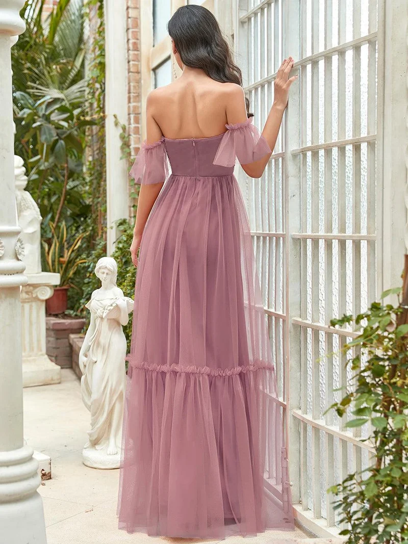 ever LUCIE|Robe de soirée en tulle plissée à épaules dénudées