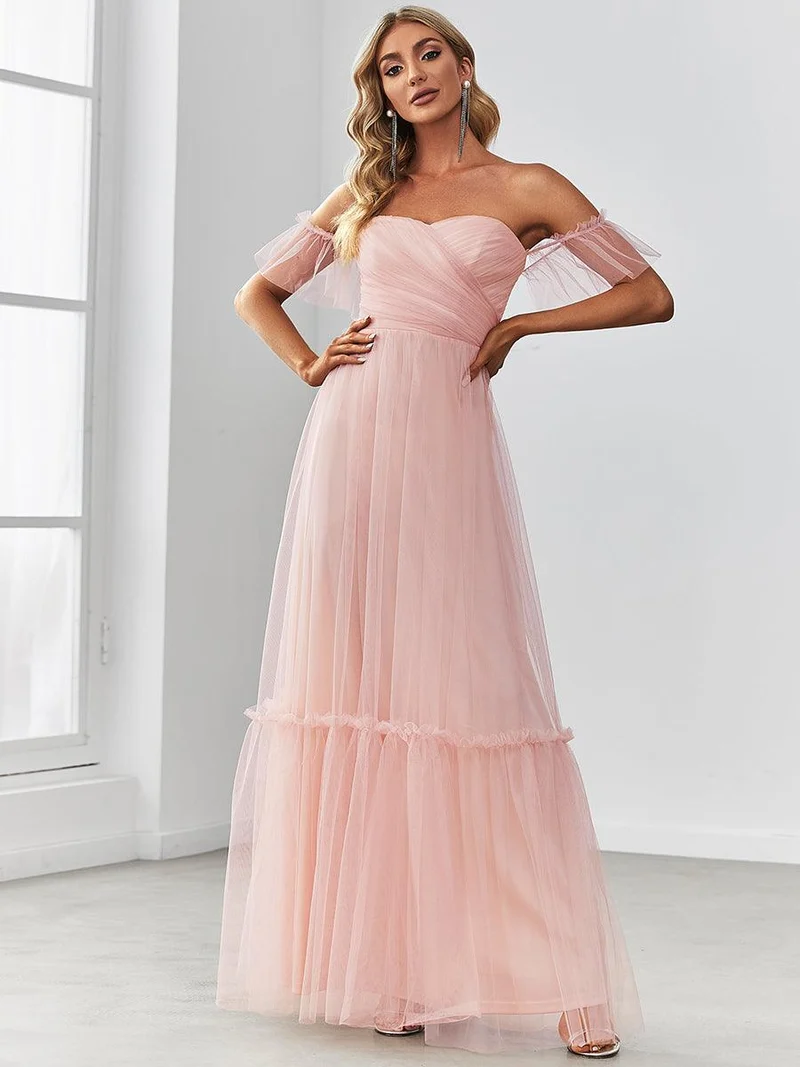 ever LUCIE|Robe de soirée en tulle plissée à épaules dénudées