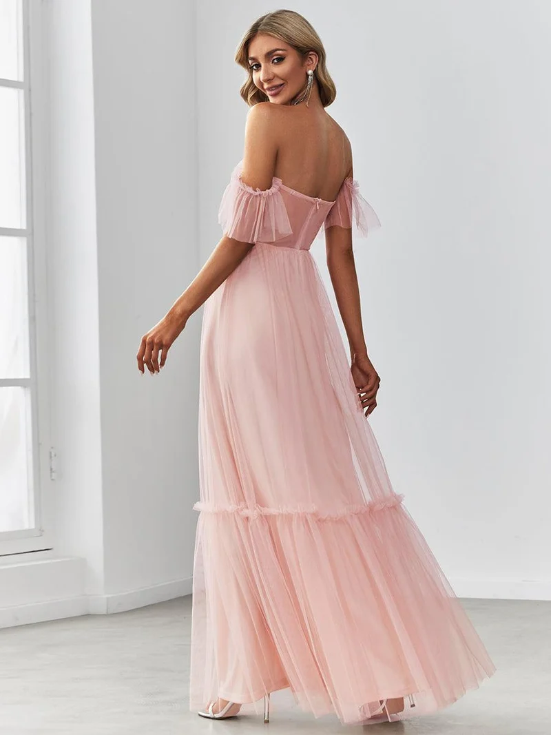 ever LUCIE|Robe de soirée en tulle plissée à épaules dénudées