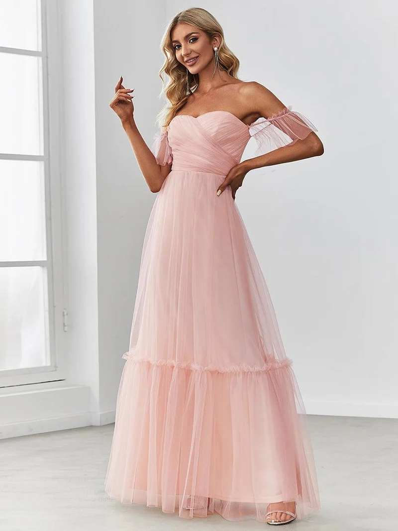 ever LUCIE|Robe de soirée en tulle plissée à épaules dénudées