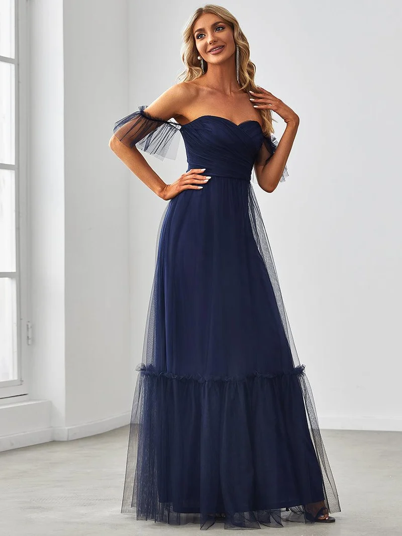 ever LUCIE|Robe de soirée en tulle plissée à épaules dénudées