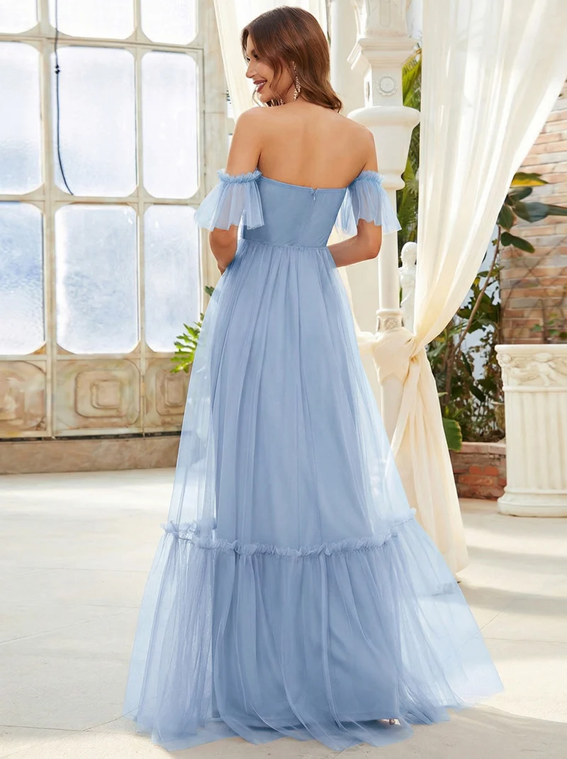ever LUCIE|Robe de soirée en tulle plissée à épaules dénudées