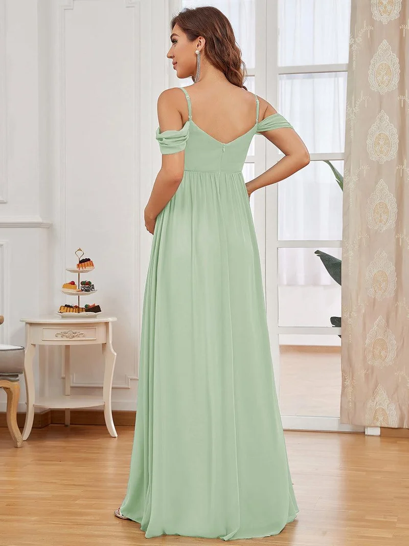 Maxi robe de maternité solide à bretelles spaghetti à épaules dénudées