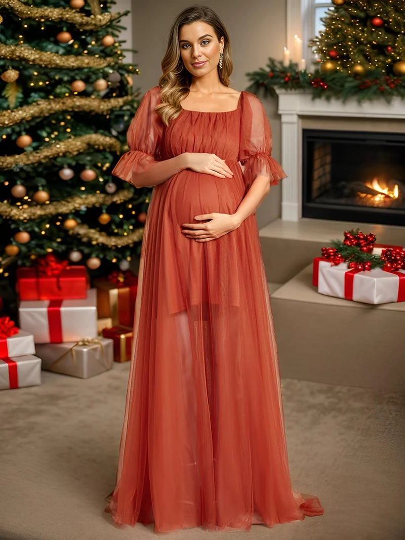 Robe de cérémonie longue en tulle plissé à épaules dénudées (Vente finale)