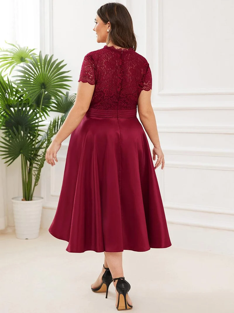 ever HARLEY|Élégante robe de soirée mi-longue à manches courtes et à fleurs brodées à col en V