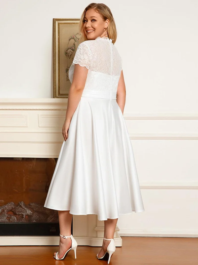 ever HARLEY|Élégante robe de soirée mi-longue à manches courtes et à fleurs brodées à col en V