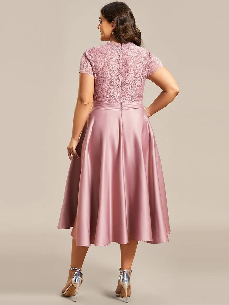 ever HARLEY|Élégante robe de soirée mi-longue à manches courtes et à fleurs brodées à col en V