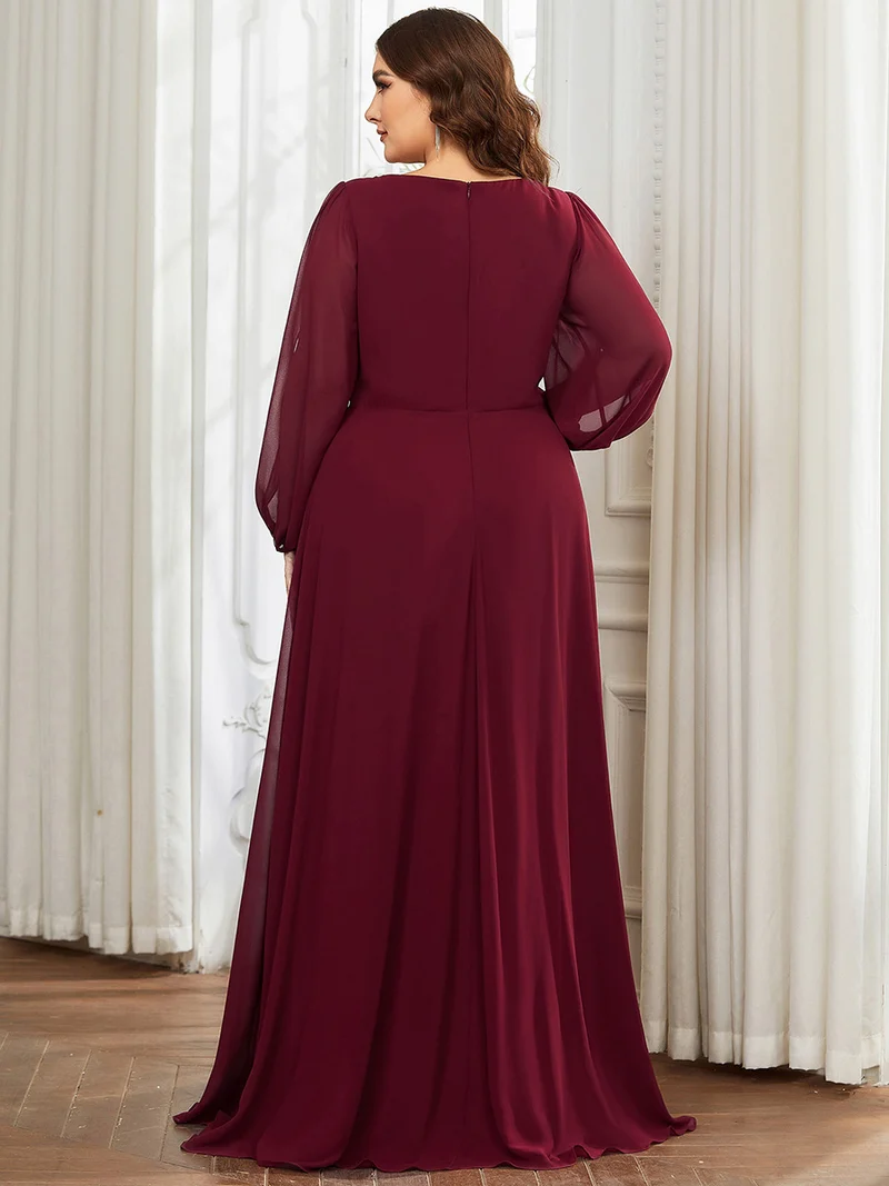 pretty AMOUR|Robes de soirée élégantes en mousseline de soie grande taille avec manches longues en lanterne