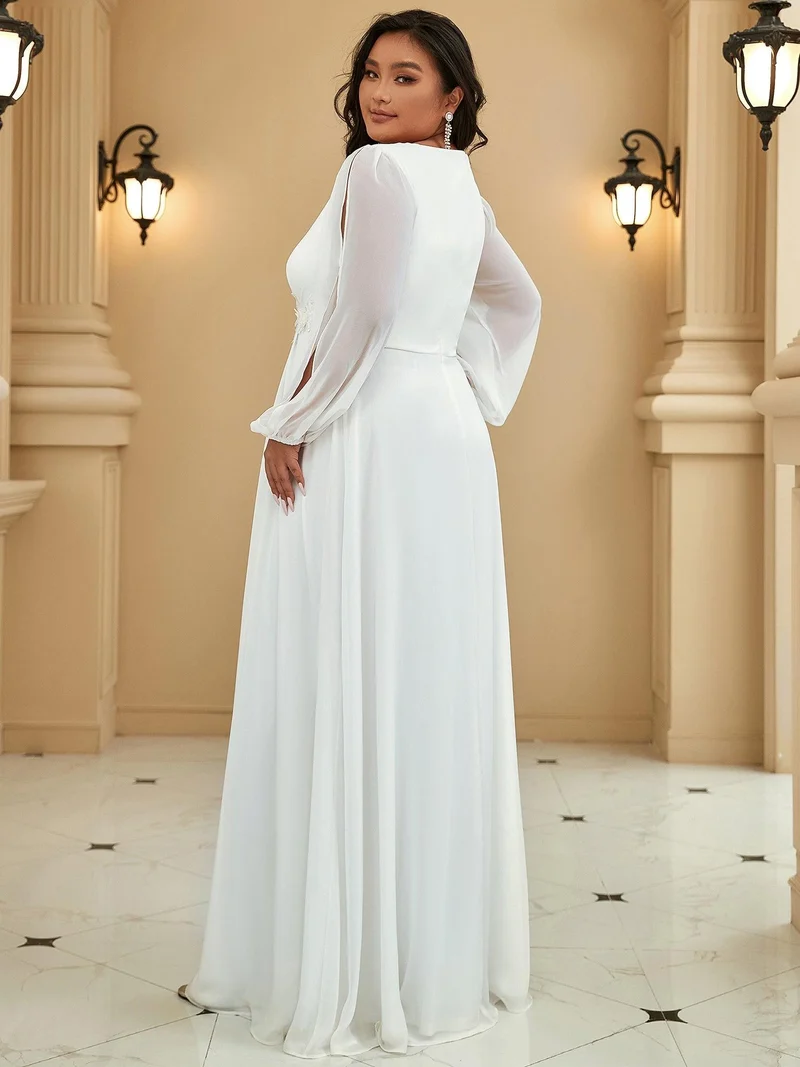 pretty AMOUR|Robes de soirée élégantes en mousseline de soie grande taille avec manches longues en lanterne