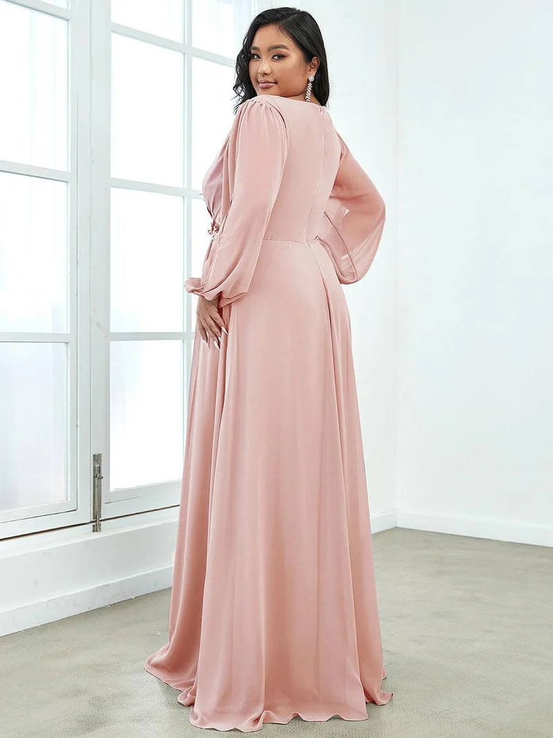 pretty AMOUR|Robes de soirée élégantes en mousseline de soie grande taille avec manches longues en lanterne