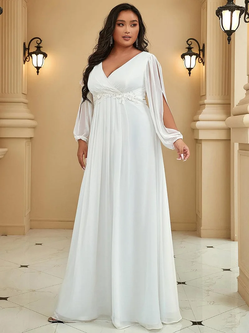 pretty AMOUR|Robes de soirée élégantes en mousseline de soie grande taille avec manches longues en lanterne
