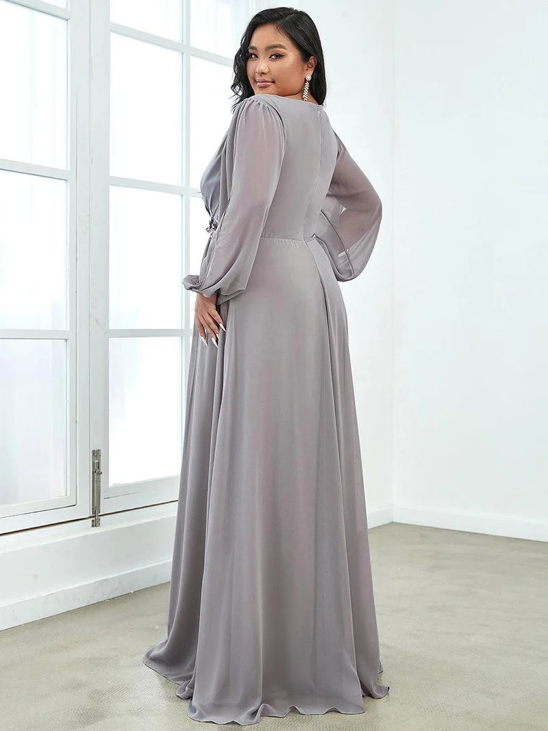 pretty AMOUR|Robes de soirée élégantes en mousseline de soie grande taille avec manches longues en lanterne