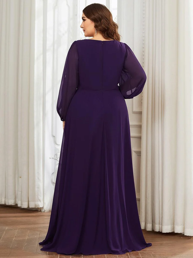 pretty AMOUR|Robes de soirée élégantes en mousseline de soie grande taille avec manches longues en lanterne