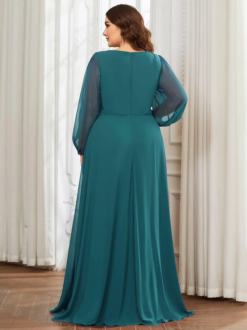 pretty AMOUR|Robes de soirée élégantes en mousseline de soie grande taille avec manches longues en lanterne