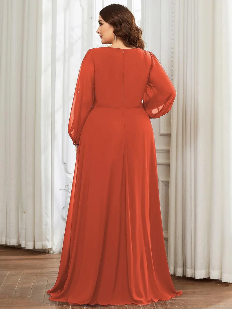 pretty AMOUR|Robes de soirée élégantes en mousseline de soie grande taille avec manches longues en lanterne