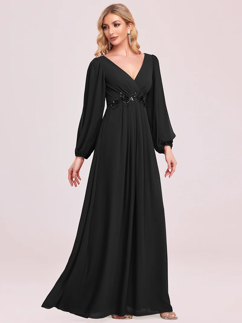 pretty AMOUR|Robes de soirée élégantes en mousseline de soie grande taille avec manches longues en lanterne