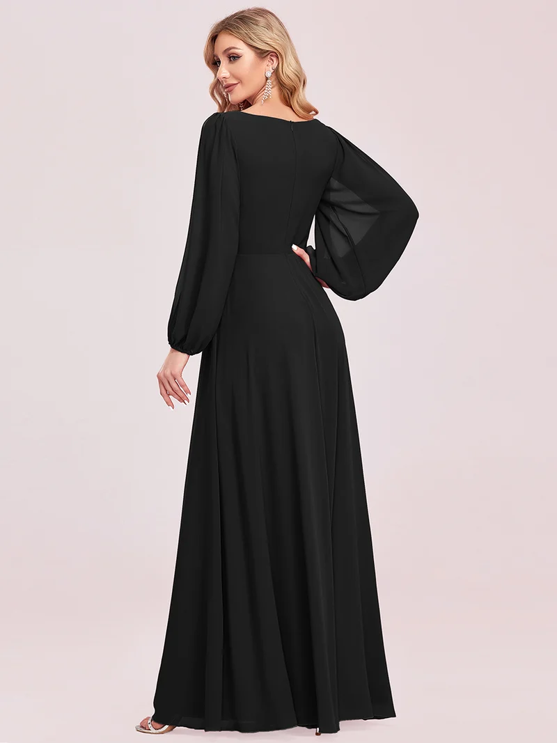 pretty AMOUR|Robes de soirée élégantes en mousseline de soie grande taille avec manches longues en lanterne