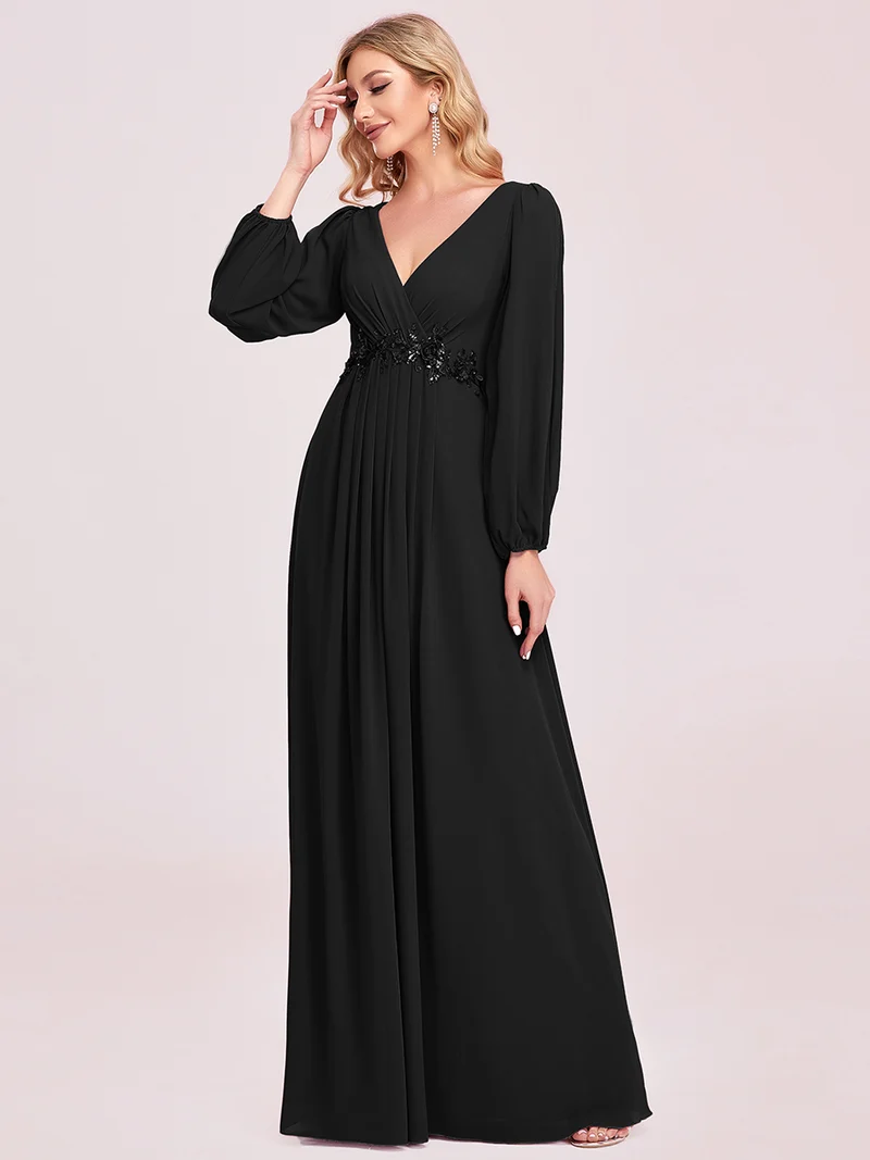 pretty AMOUR|Robes de soirée élégantes en mousseline de soie grande taille avec manches longues en lanterne