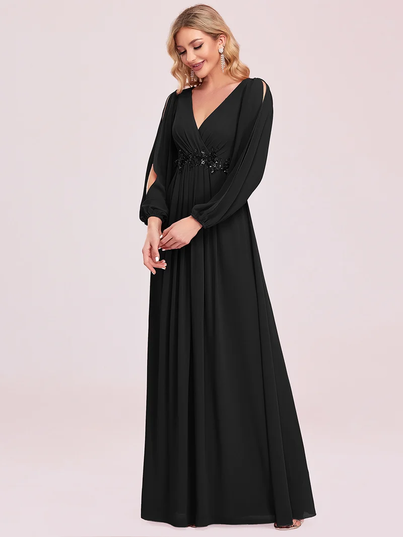 pretty AMOUR|Robes de soirée élégantes en mousseline de soie grande taille avec manches longues en lanterne