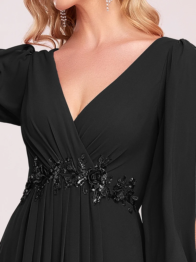 pretty AMOUR|Robes de soirée élégantes en mousseline de soie grande taille avec manches longues en lanterne
