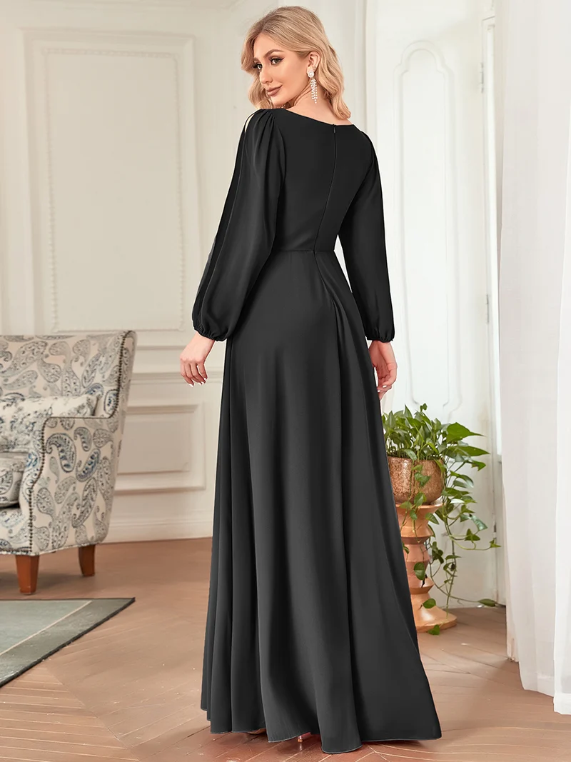 pretty AMOUR|Robes de soirée élégantes en mousseline de soie grande taille avec manches longues en lanterne