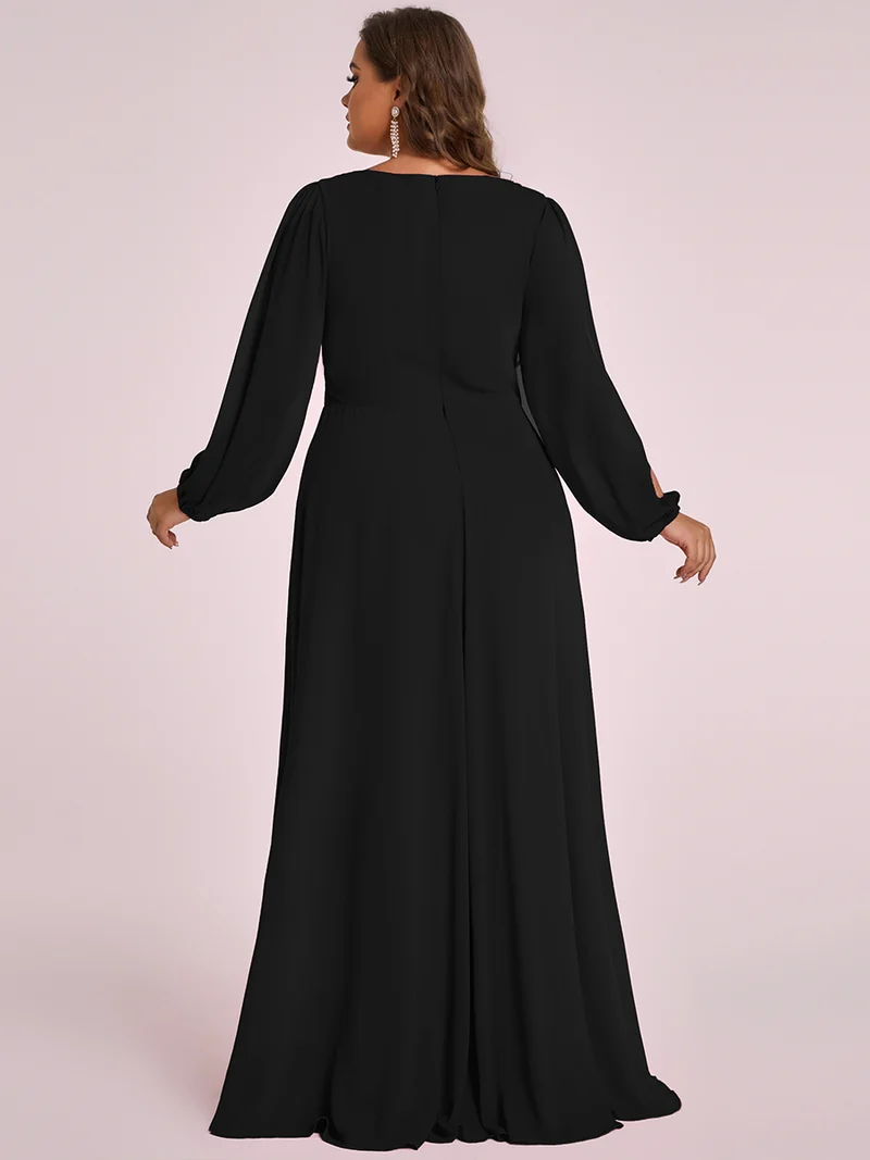 pretty AMOUR|Robes de soirée élégantes en mousseline de soie grande taille avec manches longues en lanterne