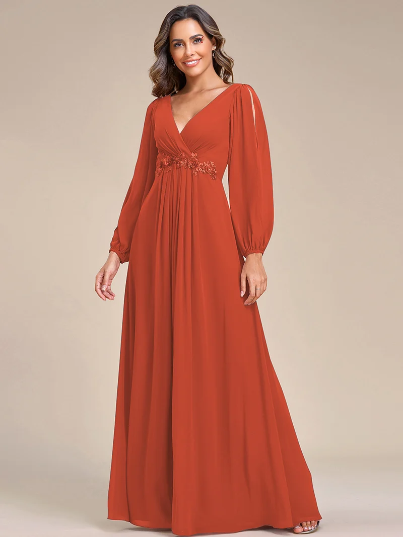 pretty AMOUR|Robes de soirée élégantes en mousseline de soie grande taille avec manches longues en lanterne