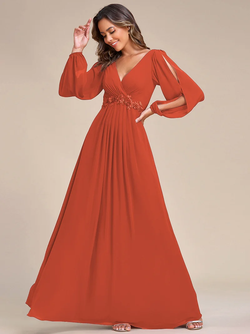 pretty AMOUR|Robes de soirée élégantes en mousseline de soie grande taille avec manches longues en lanterne