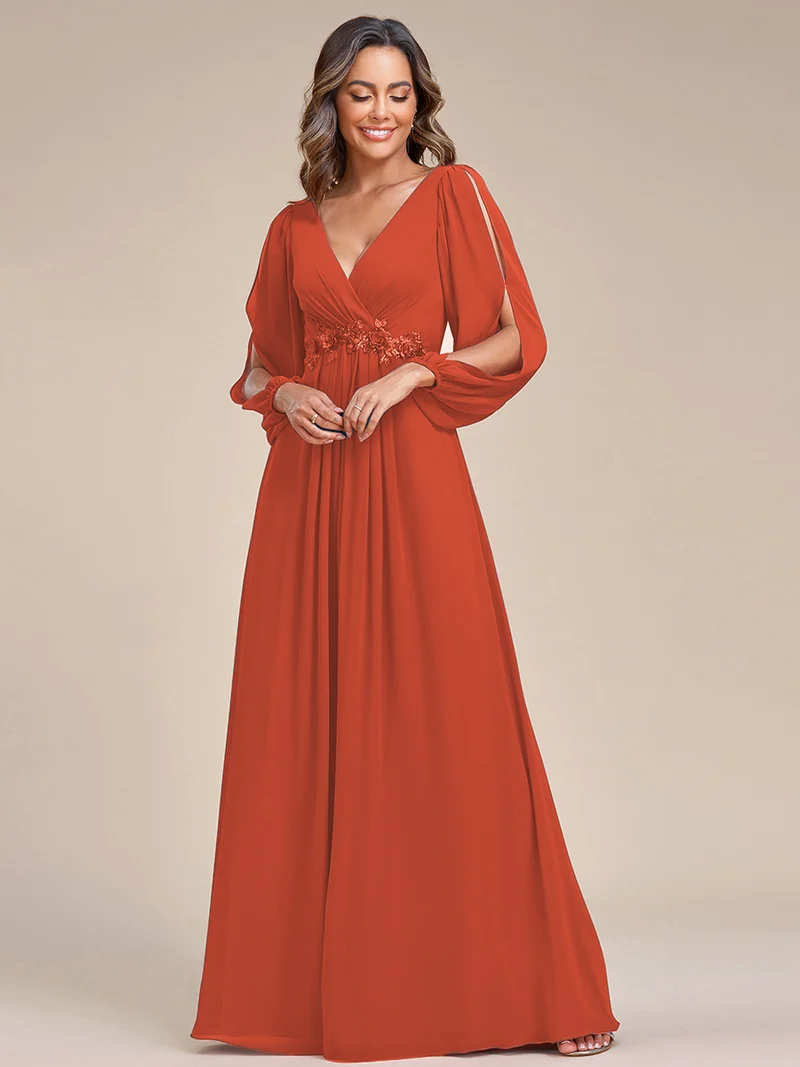 pretty AMOUR|Robes de soirée élégantes en mousseline de soie grande taille avec manches longues en lanterne