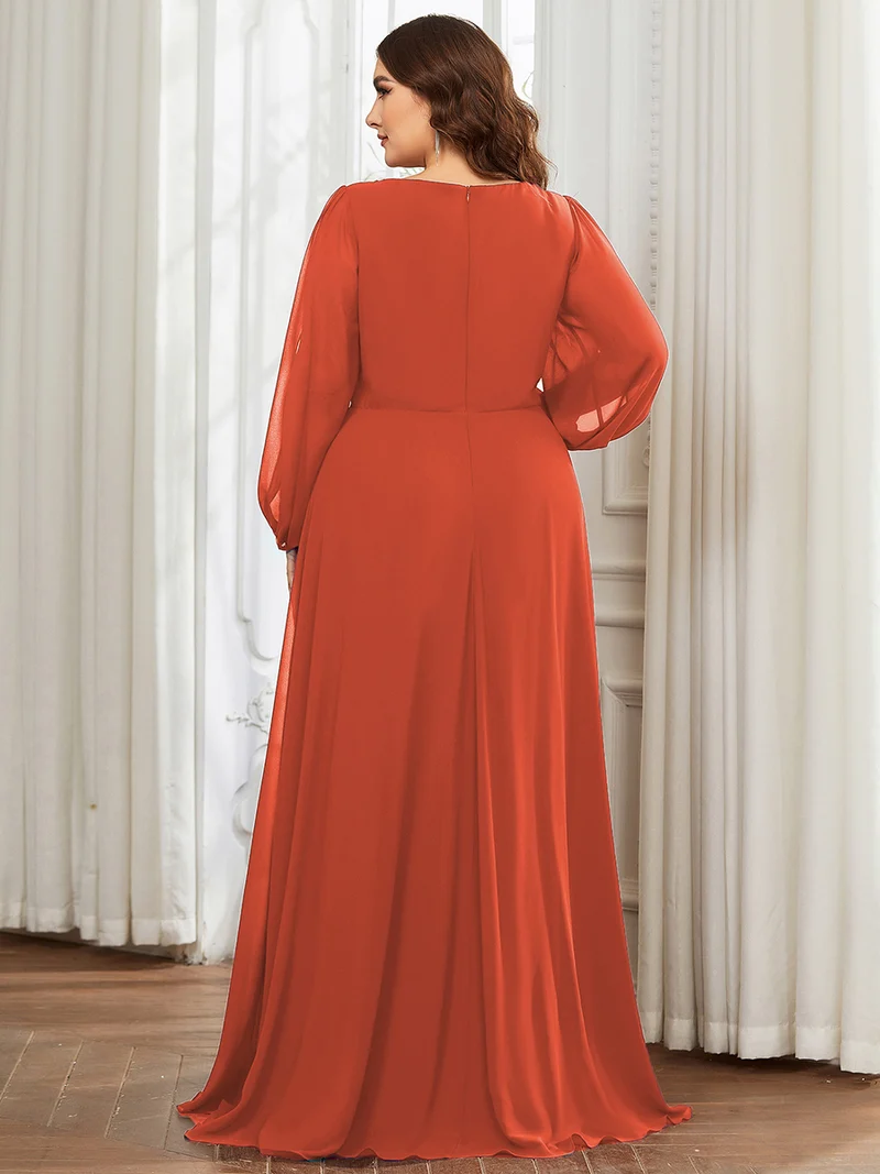 pretty AMOUR|Robes de soirée élégantes en mousseline de soie grande taille avec manches longues en lanterne