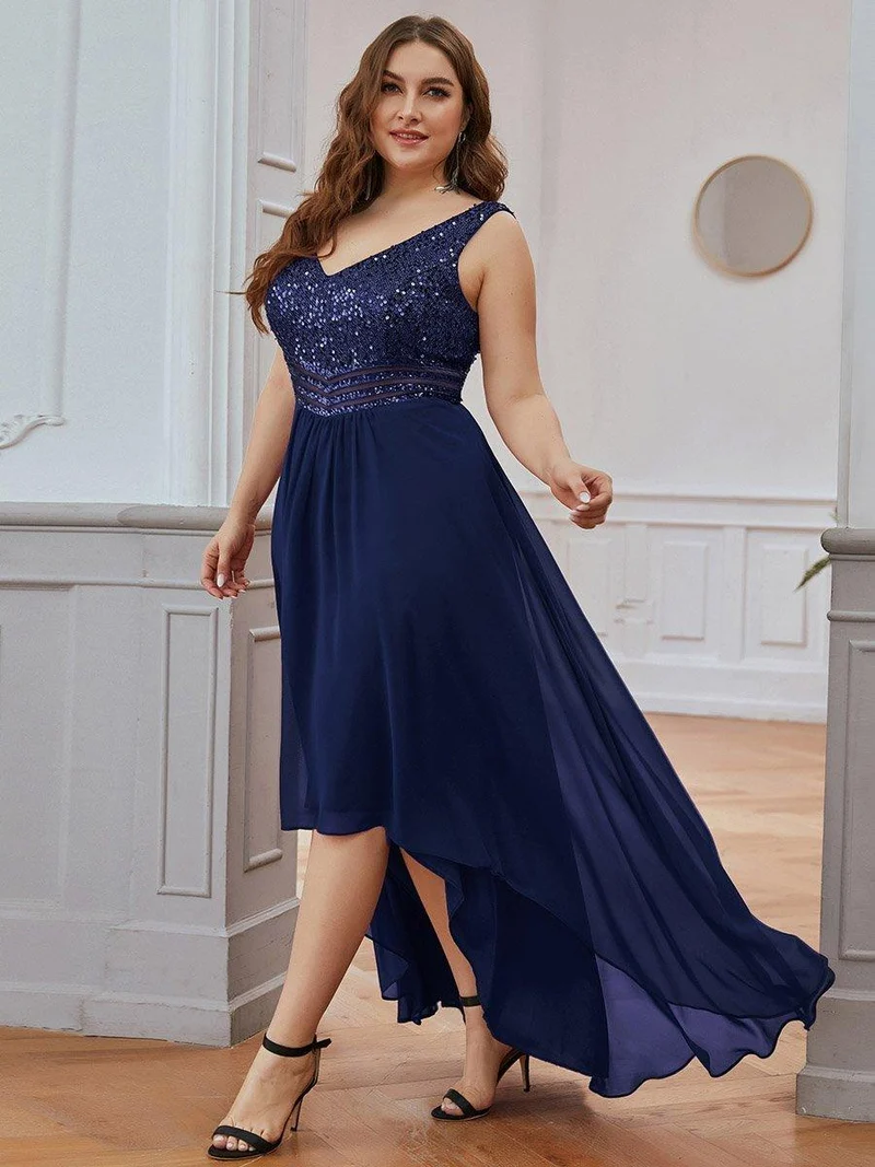 Robes de soirée sexy en mousseline de soie maxi haut-bas avec paillettes