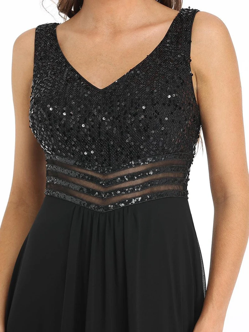 Robes de soirée sexy en mousseline de soie maxi haut-bas avec paillettes