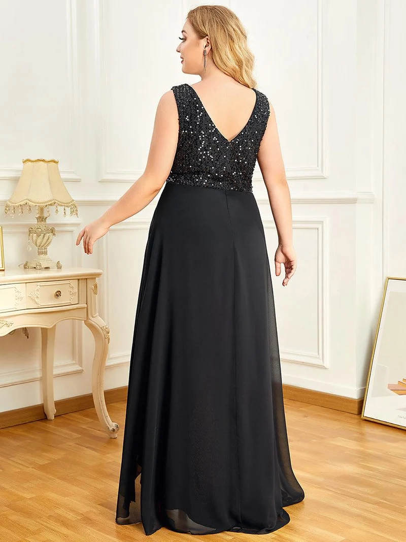 Robes de soirée sexy en mousseline de soie maxi haut-bas avec paillettes