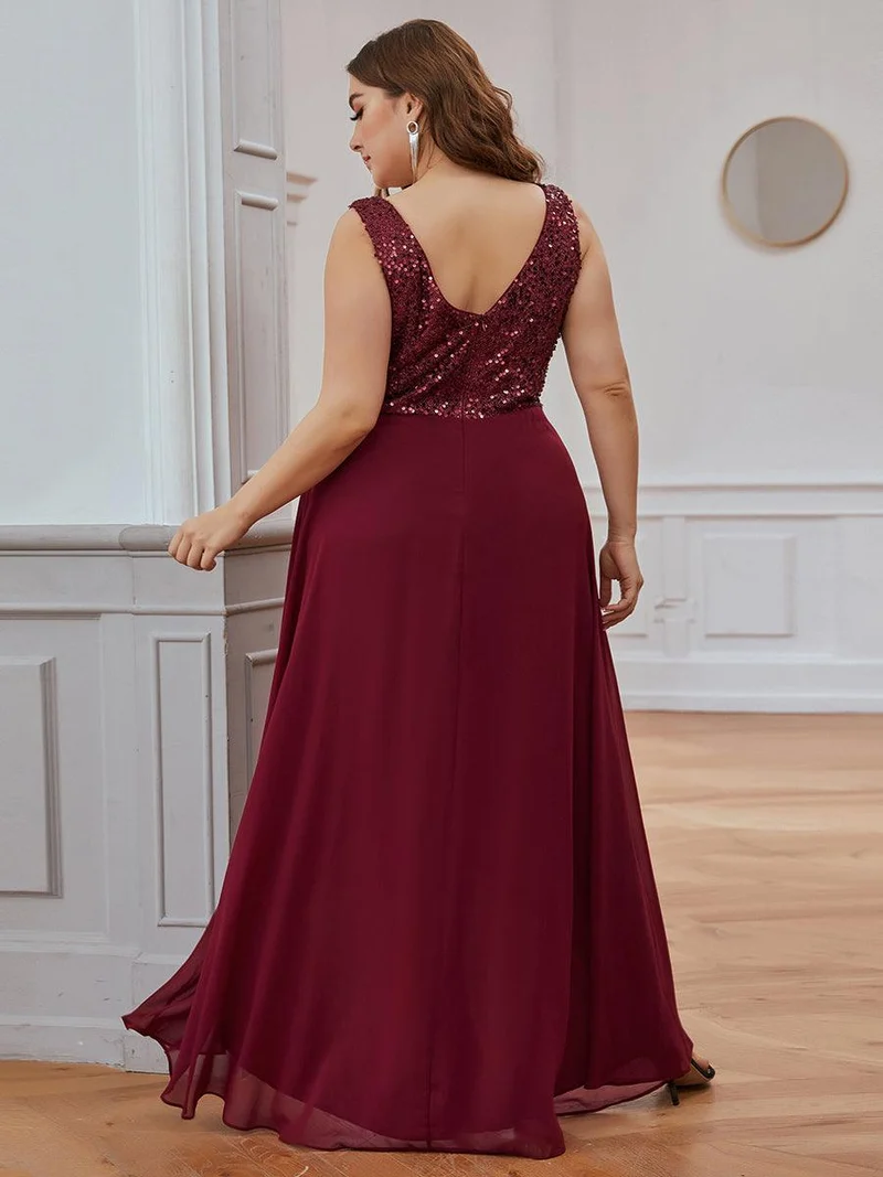 Robes de soirée sexy en mousseline de soie maxi haut-bas avec paillettes