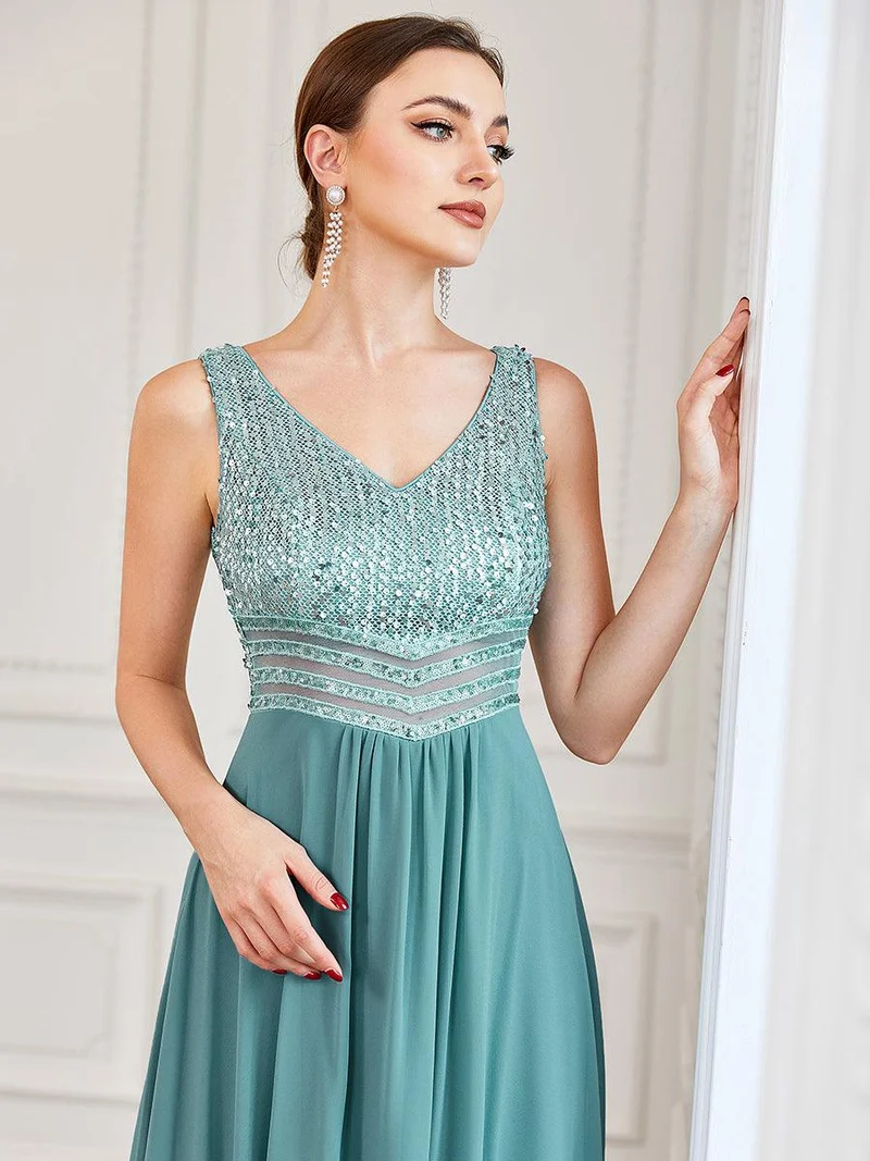 Robes de soirée sexy en mousseline de soie maxi haut-bas avec paillettes