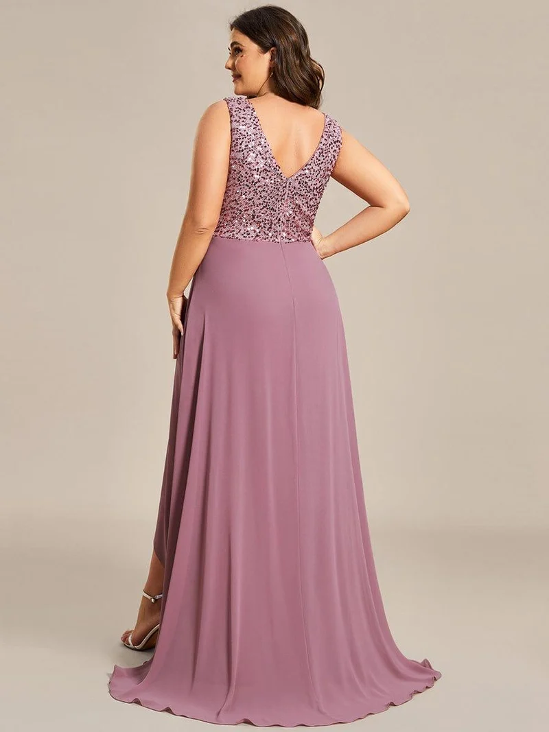 Robes de soirée sexy en mousseline de soie maxi haut-bas avec paillettes