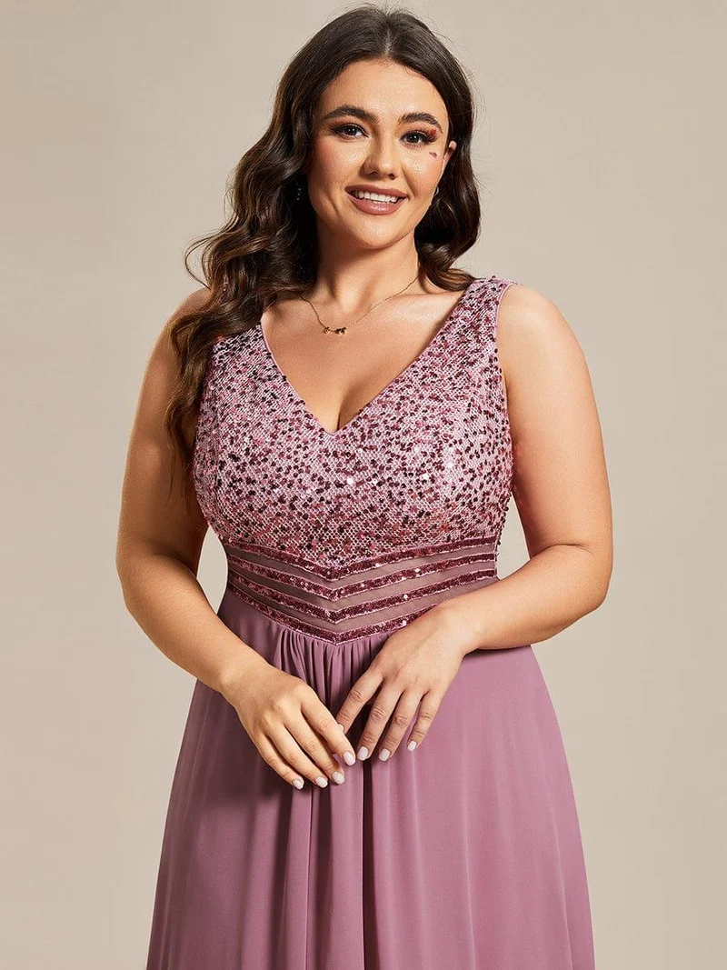 Robes de soirée sexy en mousseline de soie maxi haut-bas avec paillettes