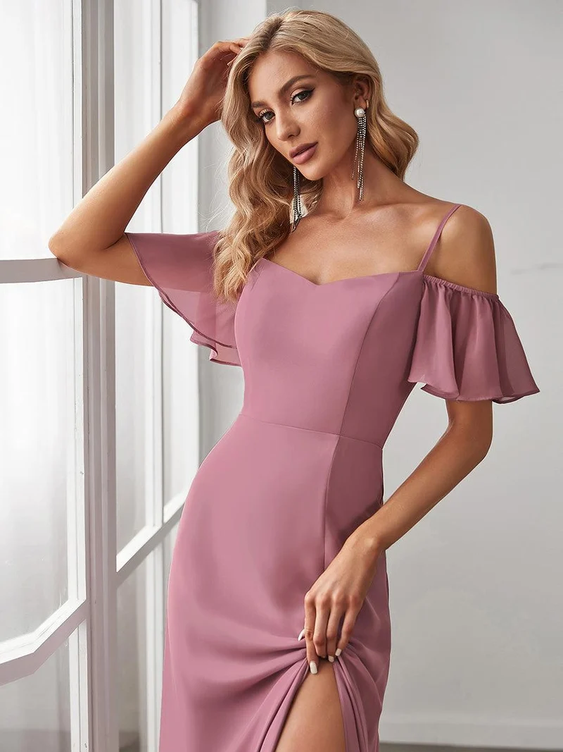 ever REYA|Robe Demoiselle d'Honneur sexy à épaules dénudées et à encolure en V