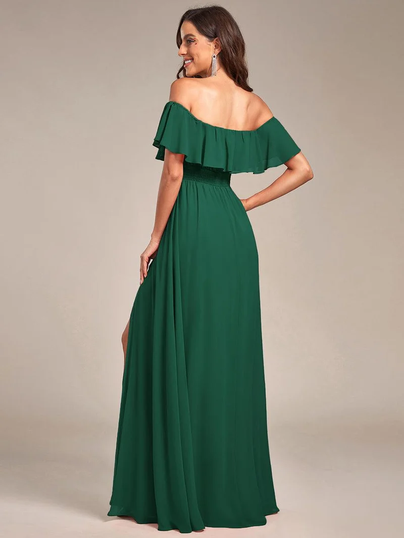 Robes de soirée Longue Fendue à épaules Dénudées à Volants