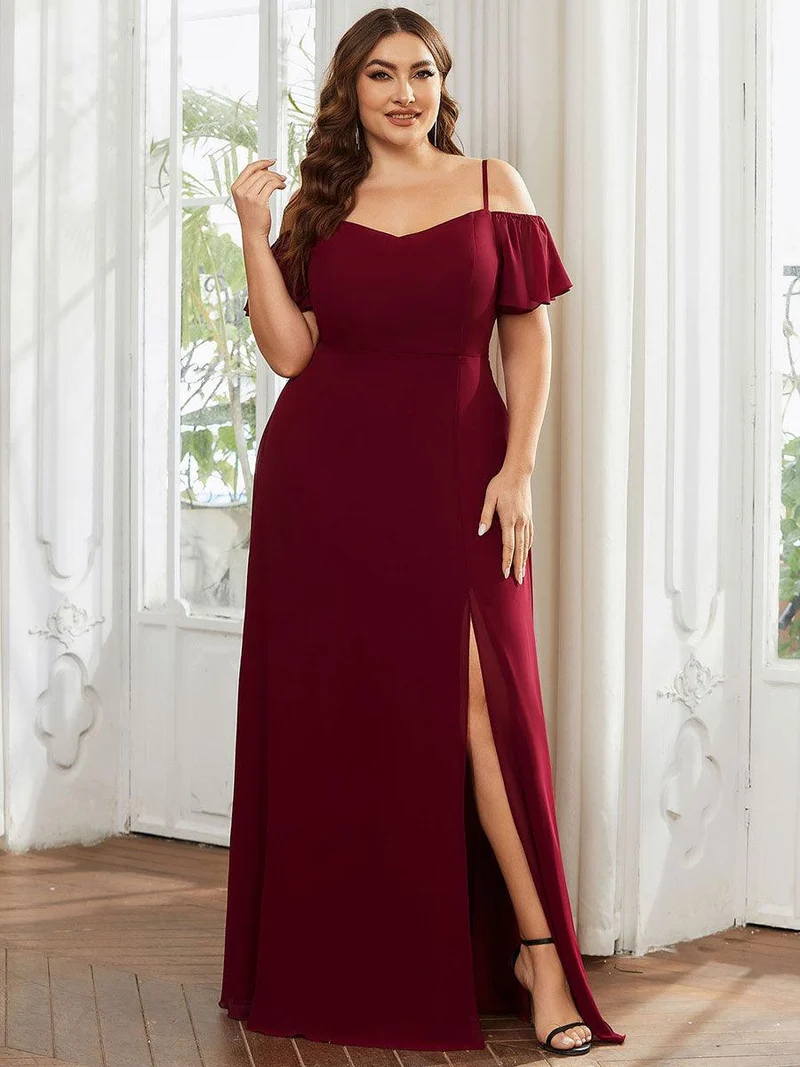 pretty REYA|Robe demoiselle d'honneur à épaules dénudées et encolure en V Grande taille fente latérale